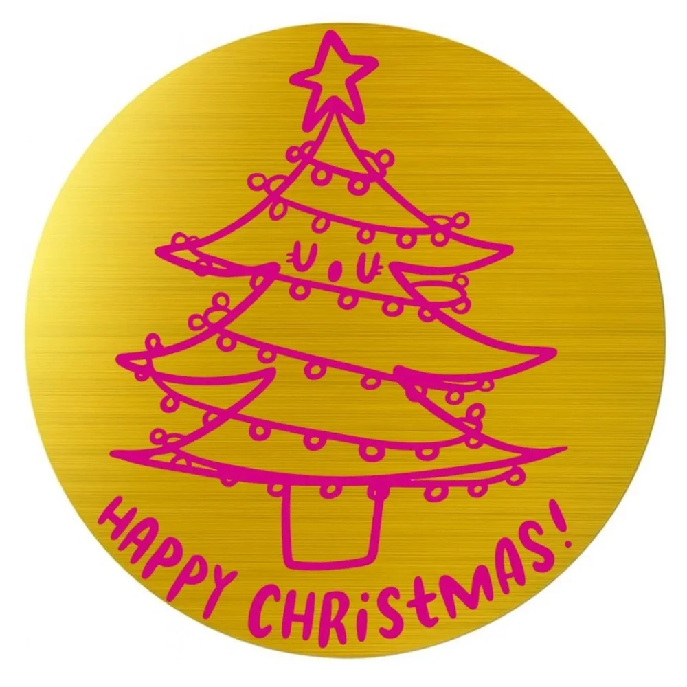 Holographic Happy Christmas Stickers • Holiday Tree Packaging Labels • 2 Inch